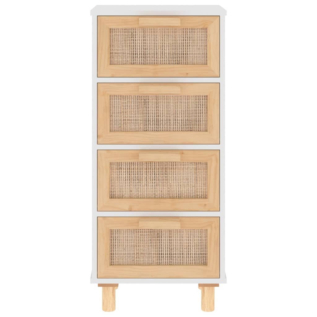 vidaXL Sideboard Sideboard Weiß 40x30x90 cm Massivholz Kiefer und Natur-Rattan (1 St)