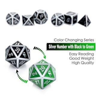 Metal & Enamel Dice Set Shift Green & Silver (7)