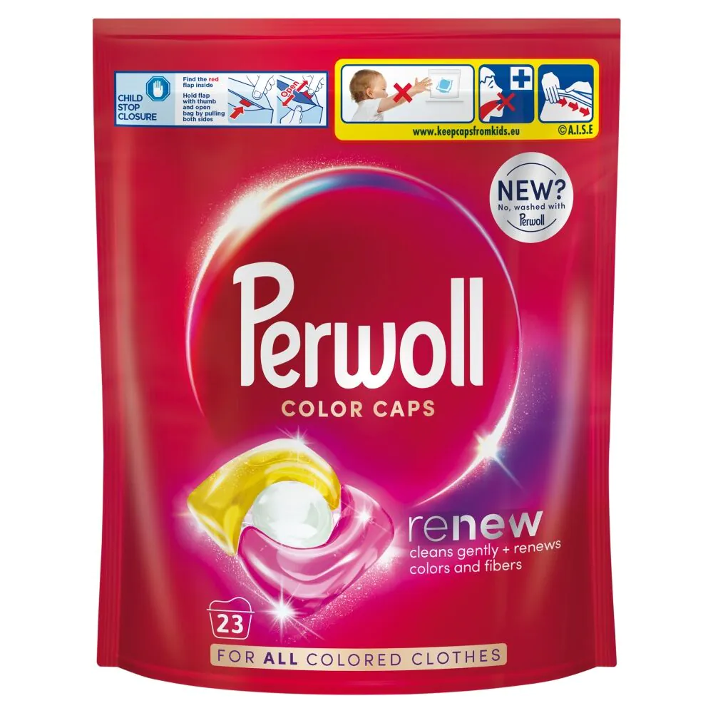 Perwoll Renew Caps spalvotų skalbinių kapsulės, 23 vnt.