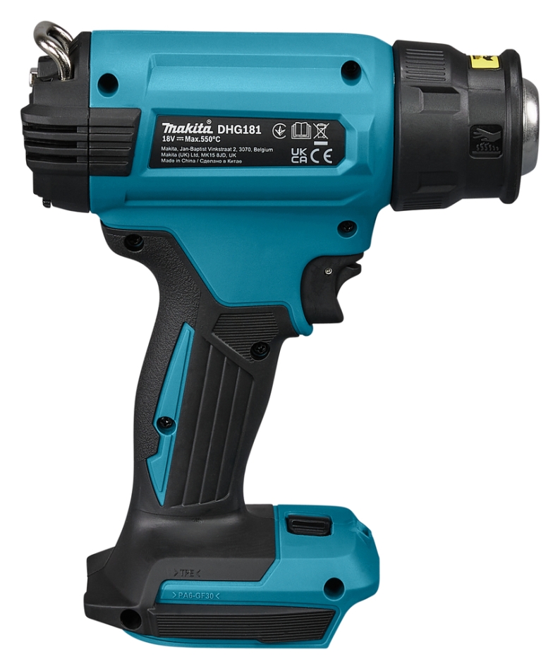Pistol cu aer cald Makita DHG181ZK 18V fără baterii și încărcător, în cutie de plastic
