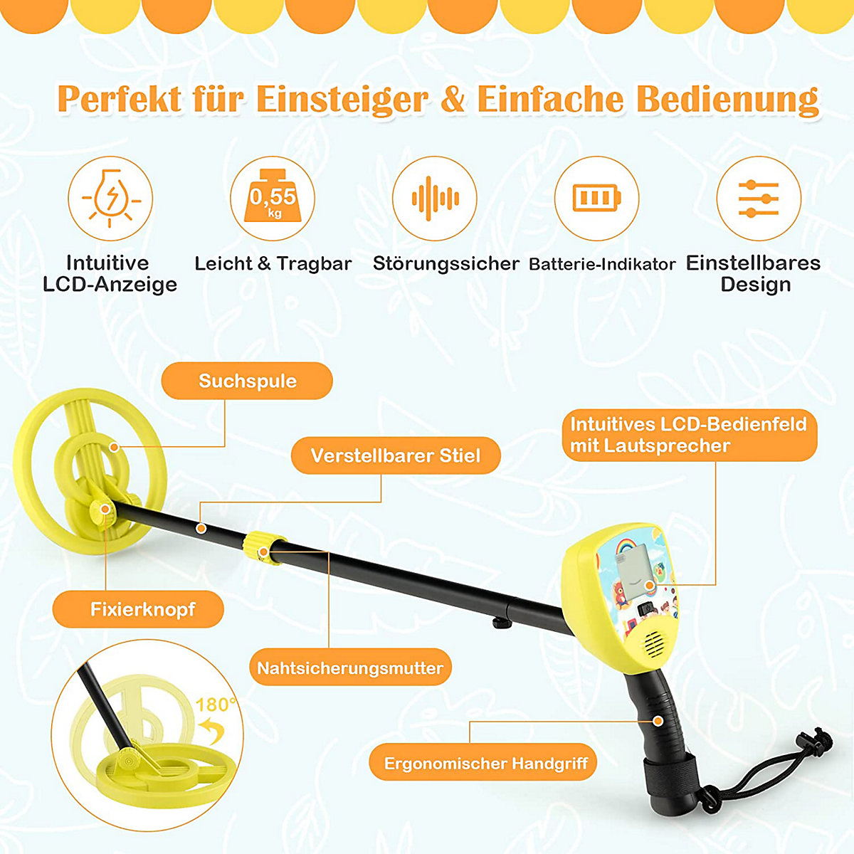 Kinder Metalldetektor Metallsuchgerät Verstellbarer Stiel