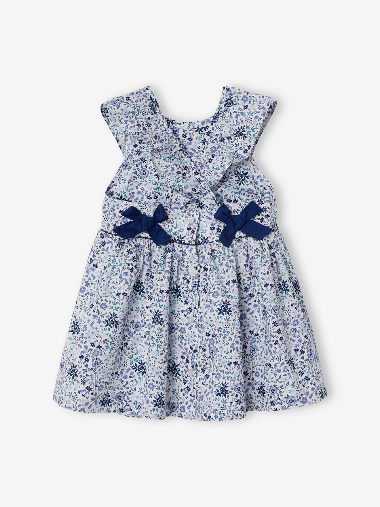 Vertbaudet Festliches Baby Kleid, Blumenmuster Oeko-Tex - weiß/blau geblümt