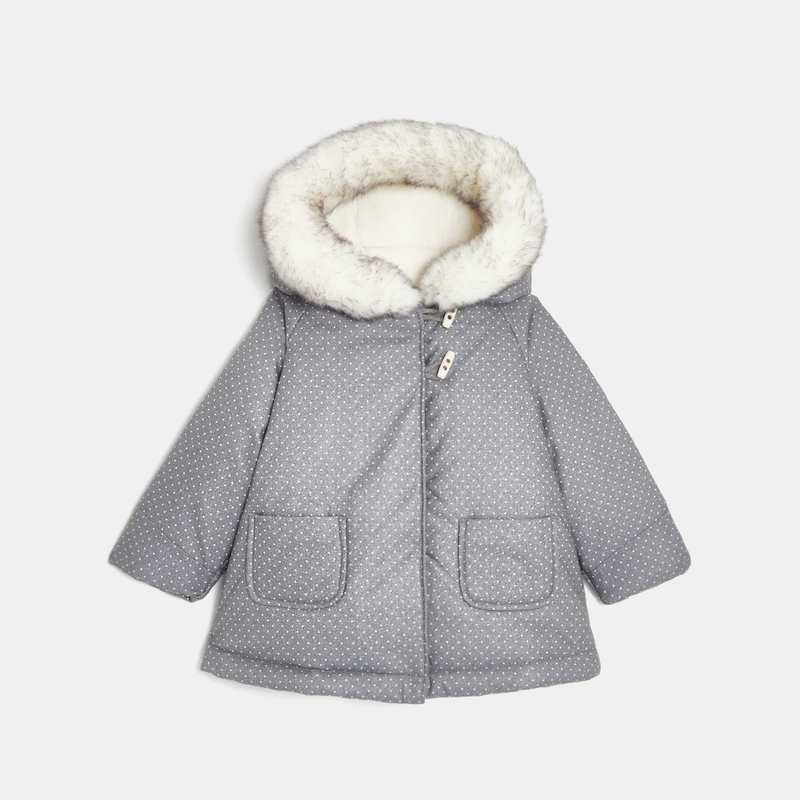 Manteau doublé polaire à pois gris bébé fille