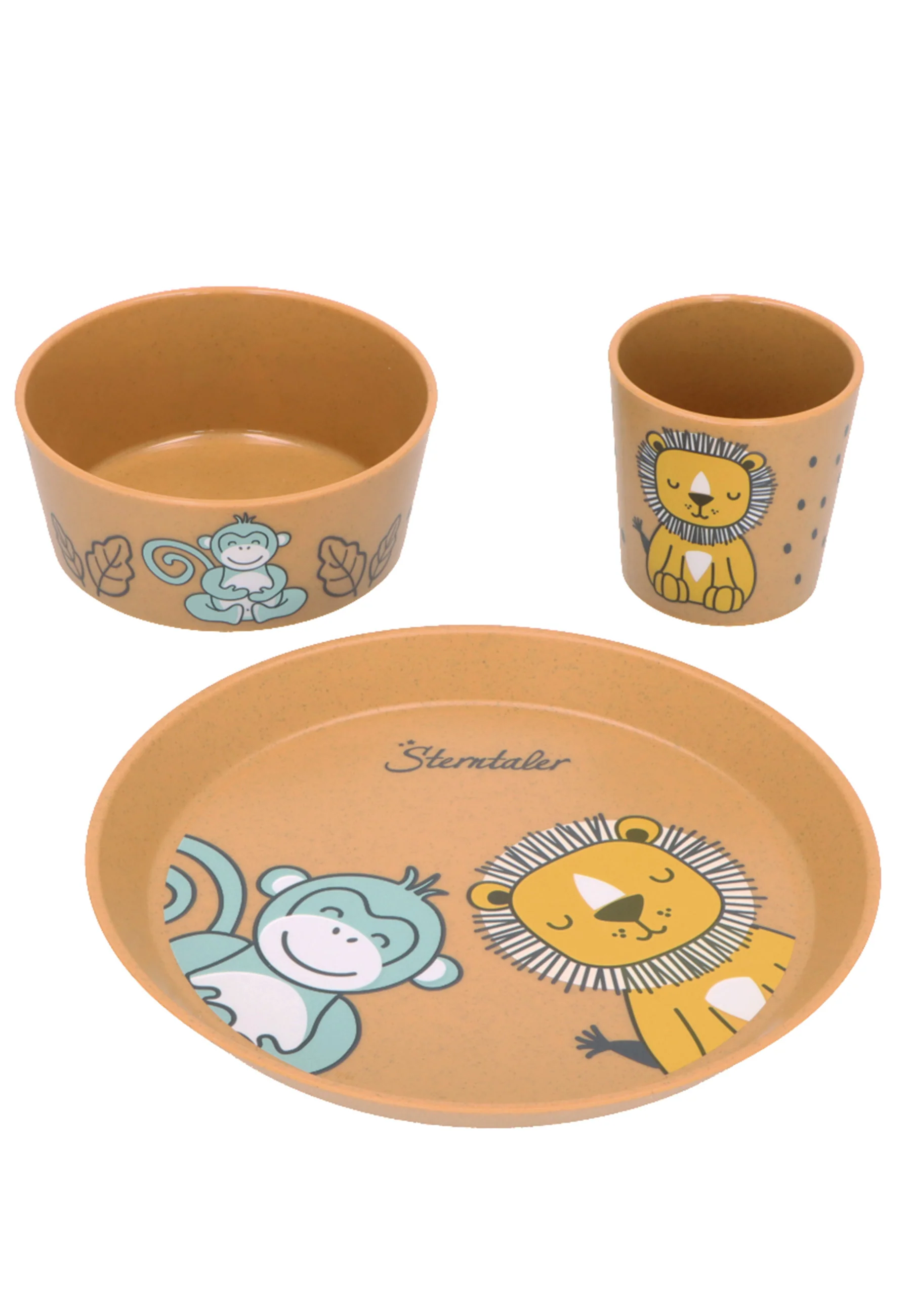 Geschirr-Set bedruckt mit Motiv Affe und Löwe