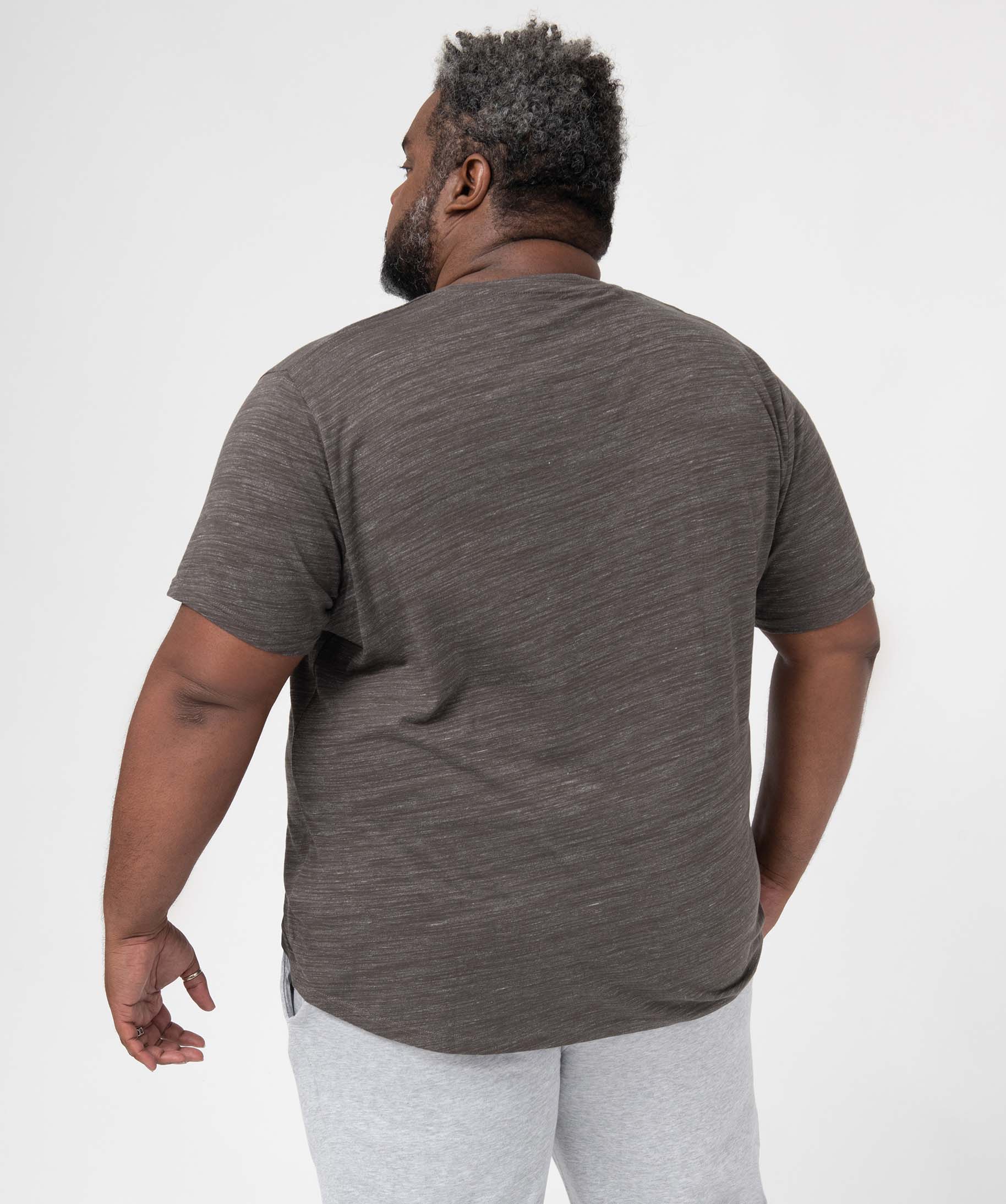 Tee-shirt homme grande taille avec col tunisien gris | GEMO