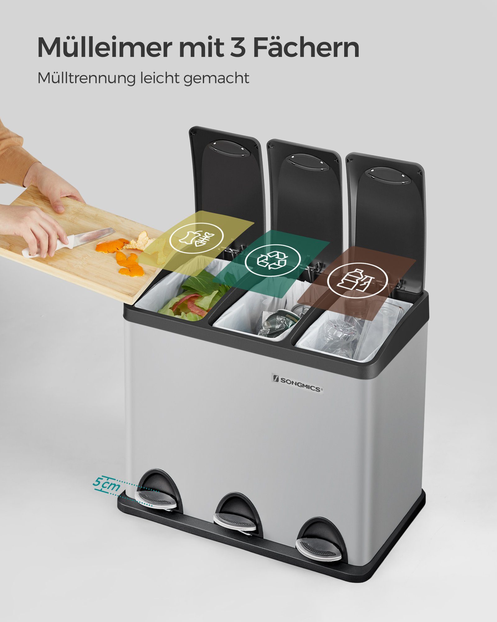 SONGMICS Mülleimer Mülltrennsystem, aus Metall, 24 L, Küche
