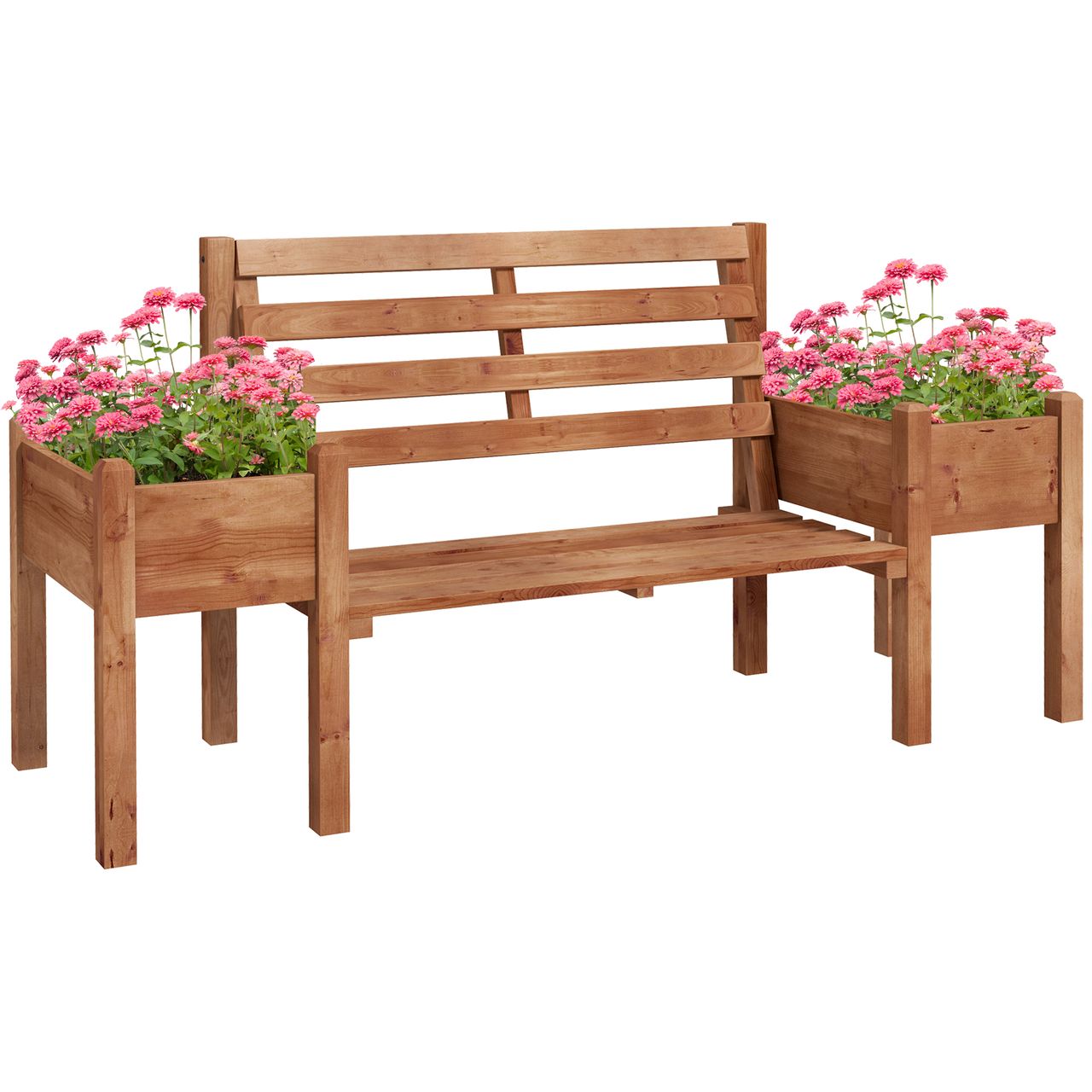 Outsunny Gartenbank 2-Sitzer Sitzbank Holzbank Balkonbank mit Blumenkasten Braun