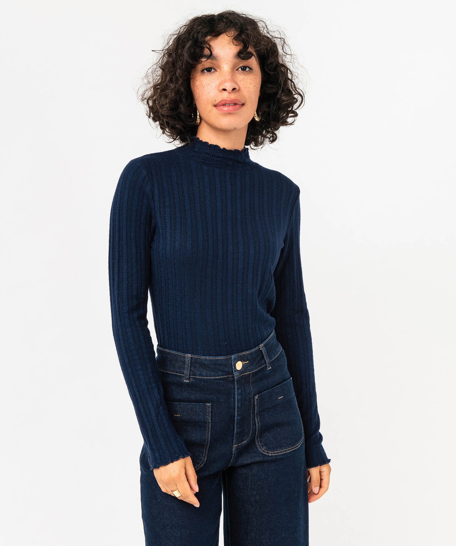 Tee-shirt à manches longues et col montant femme - LuluCast... marine | GEMO