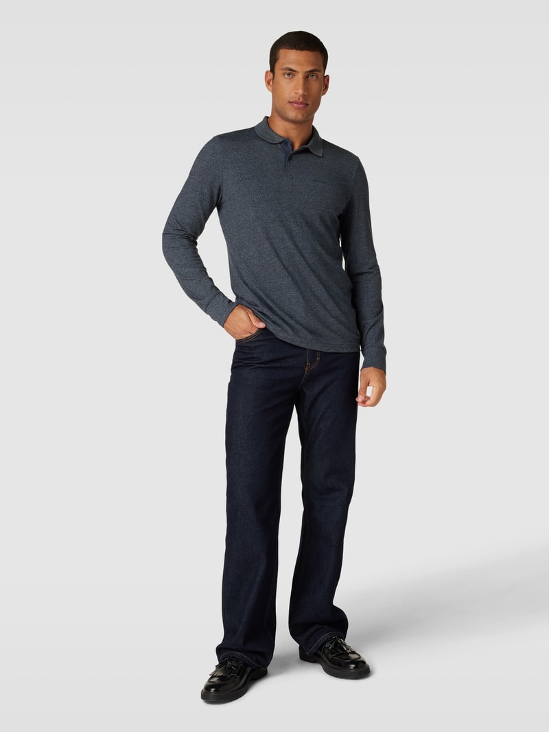 Longsleeve mit Polokragen und kurzer Knopfleiste in marineblau