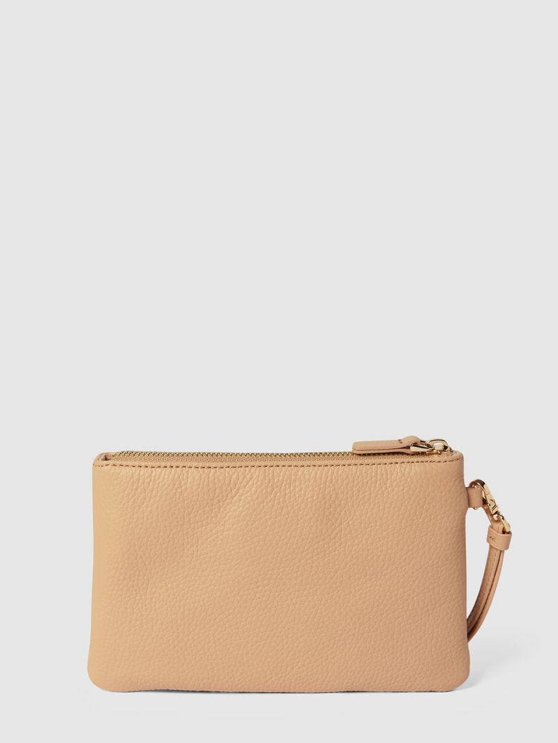Kosmetiktasche mit Label-Detail Modell 'NEW BEST METALLIC SOFT' in beige