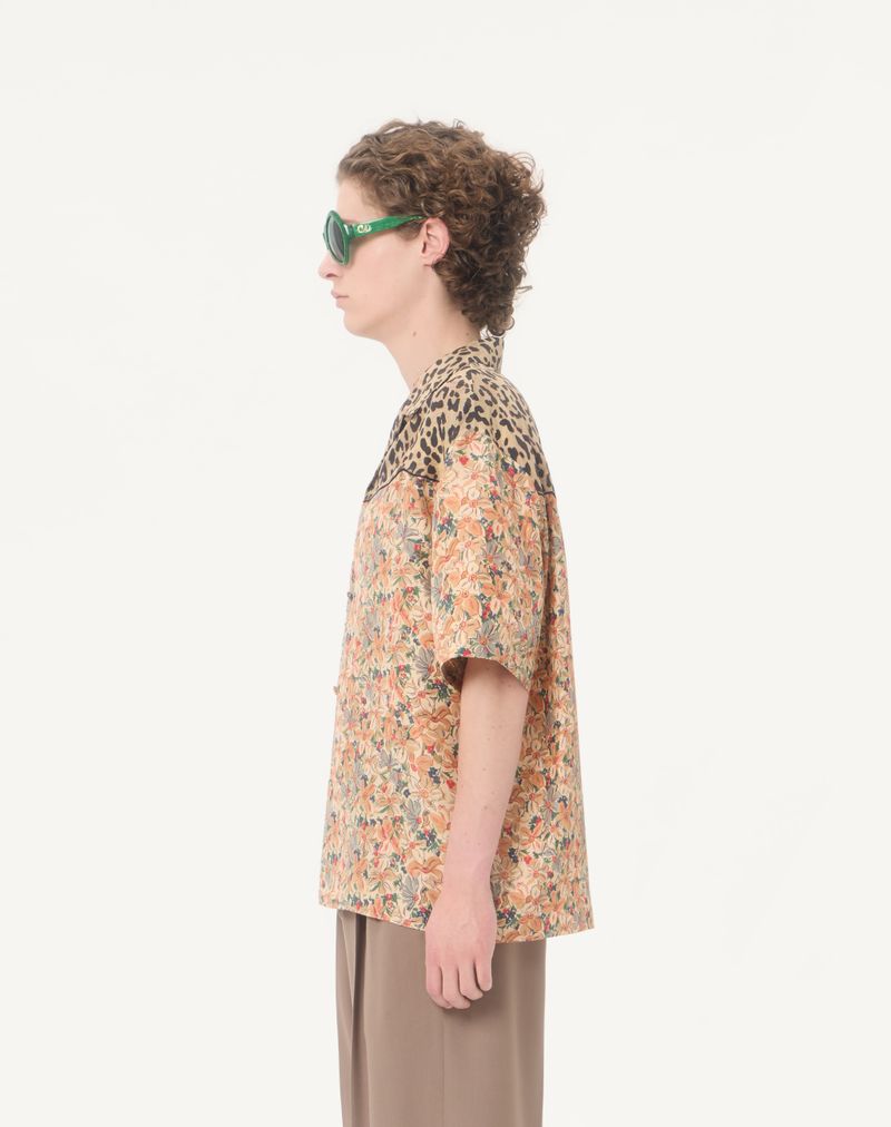 Valentino silkepoplin-bowlingskjorte med fauve-éclat-animalier- og papirblomsterprint