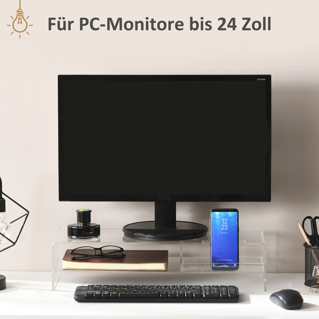 HOMCOM Monitorständer Bildschirmerhöhung mit Staufach für Monitore bis 24 Zoll