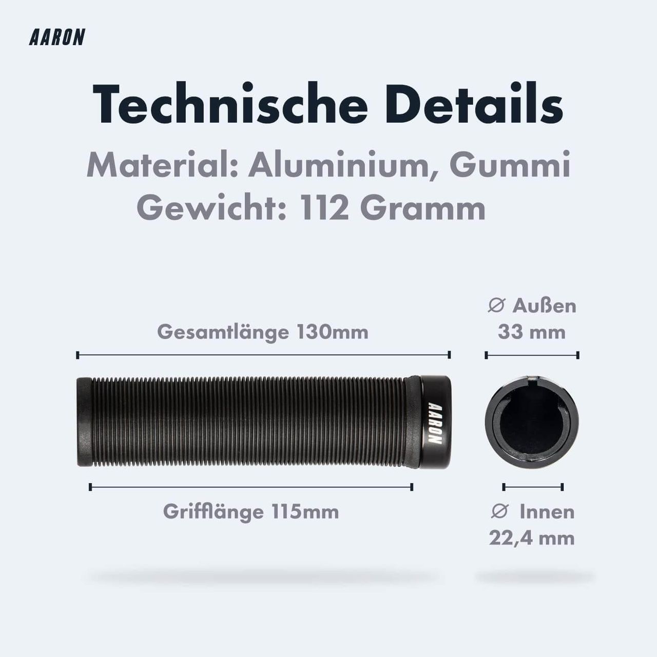 AARON MTB & BMX Fahrradgriffe, sportliche Lenkergriffe aus rutschfestem Gummi in Schwarz