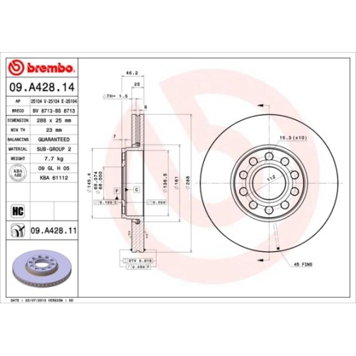 09.A428.11 BREMSSCHEIBE BREMBO VA  VP2 - ATU