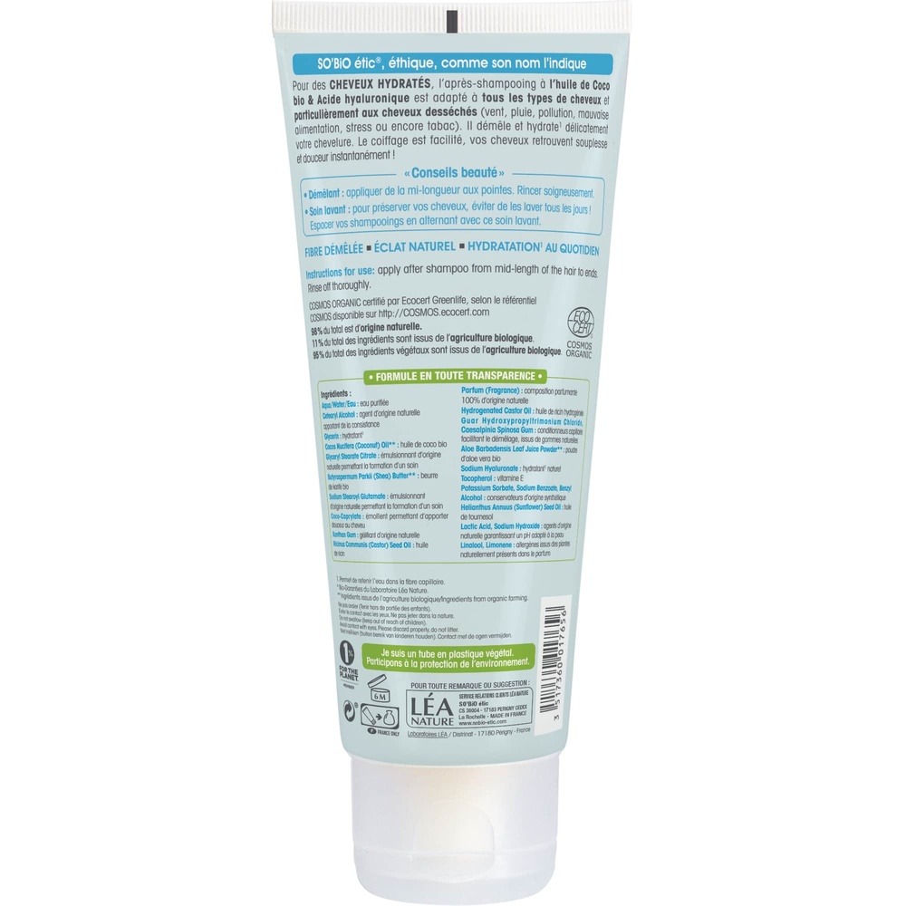 LÉA NATURE SO BiO étic Après-shampooing cheveux hydratés³, Coco bio & Acide hyaluronique Après-shampooing