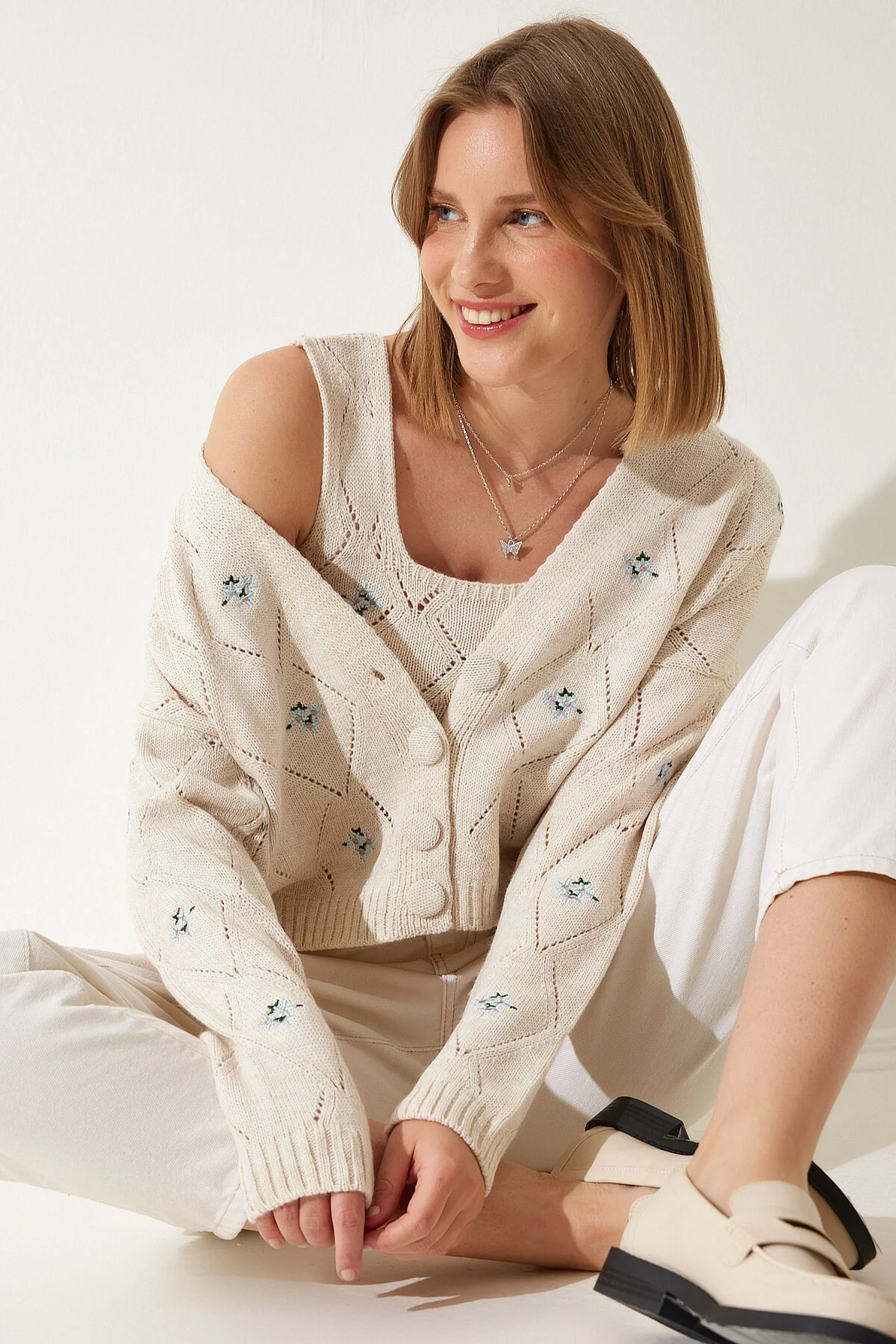 Happiness İstanbul  Strickjacke - Beige - Regular Fit