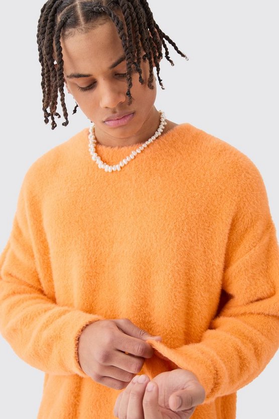 Kastiger flauschiger Pullover in Orange