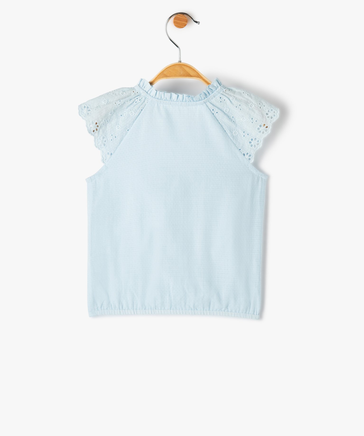 Blouse bébé fille sans manches avec épaules brodées bleu | GEMO