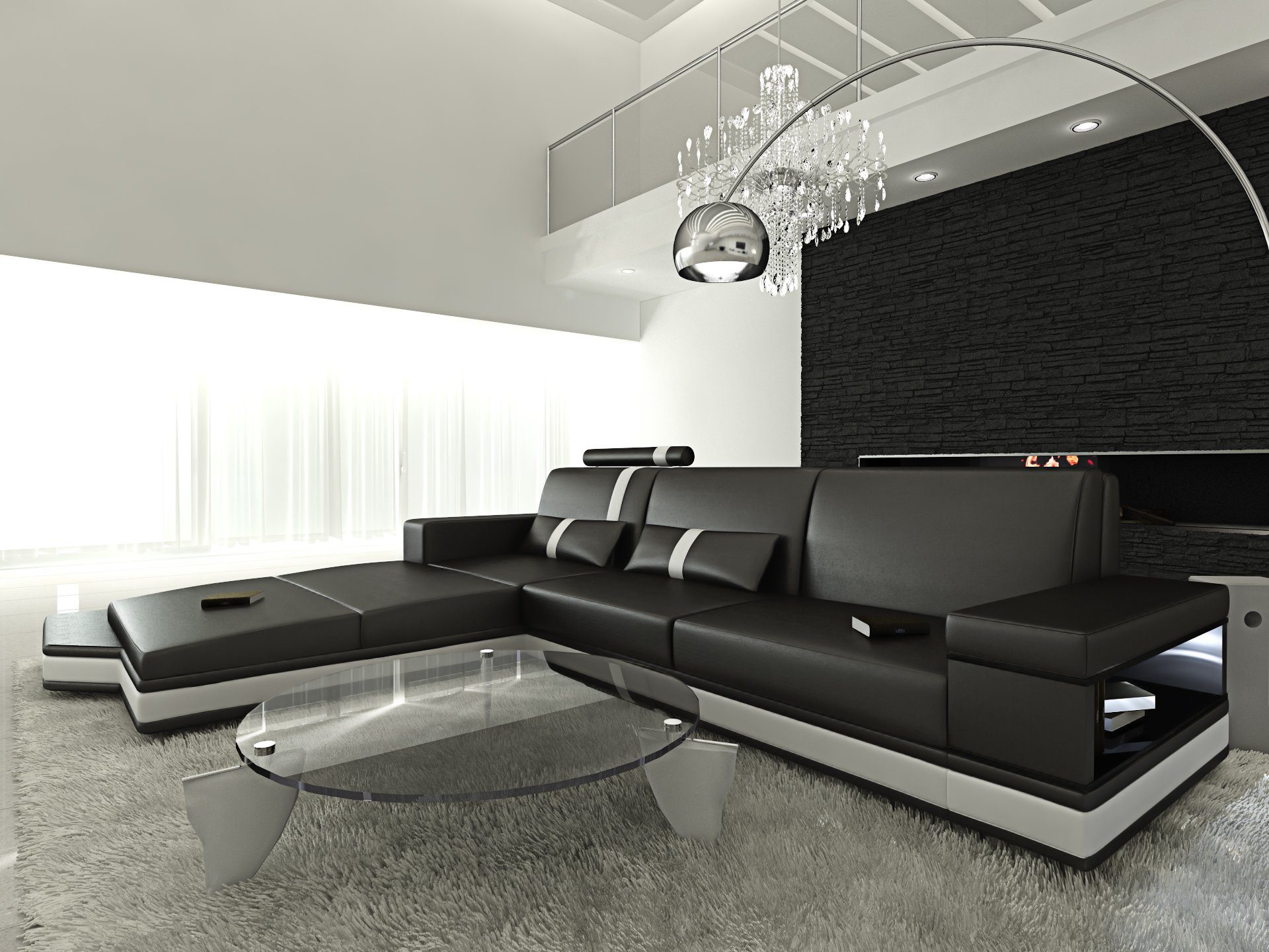 Sofa Dreams Ecksofa Ledercouch Leder Sofa Messana L Form Ledersofa, Couch, mit LED, wahlweise mit Bettfunktion als Schlafsofa, Designersofa