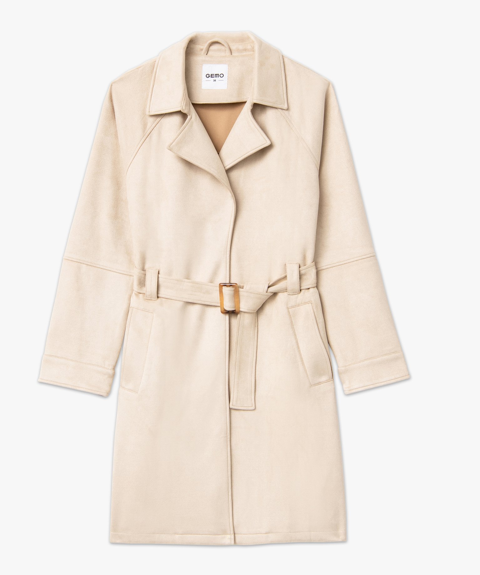Manteau trench en suédine avec ceinture femme beige | GEMO