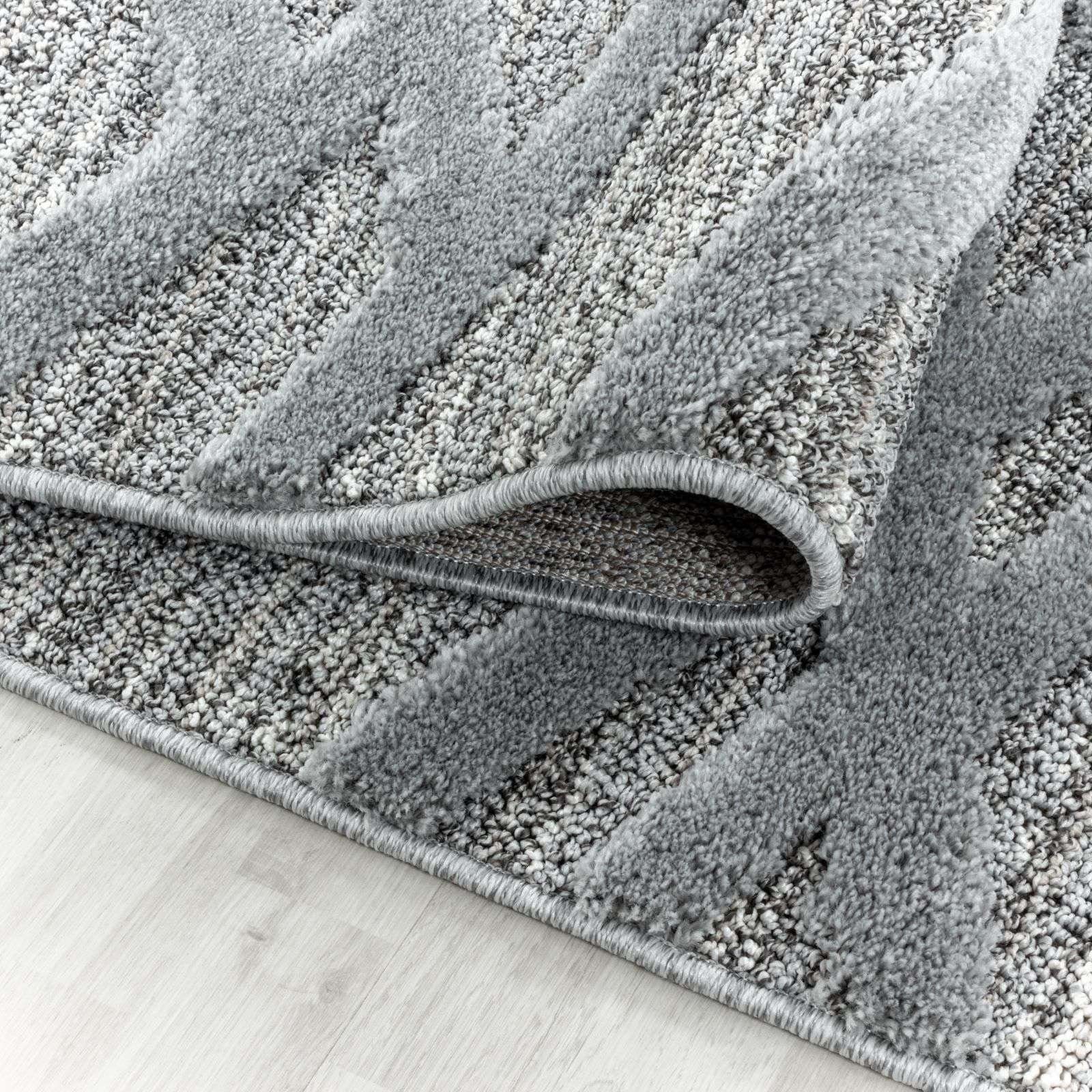 Designteppich Designerteppich Tokio hoch-tief Struktur Wellen grau, TaraCarpet, rechteckig, Höhe: 20 mm, moderner scandi boho Welle grau Wohnzimmer Schlafzimmer Flur 080x150