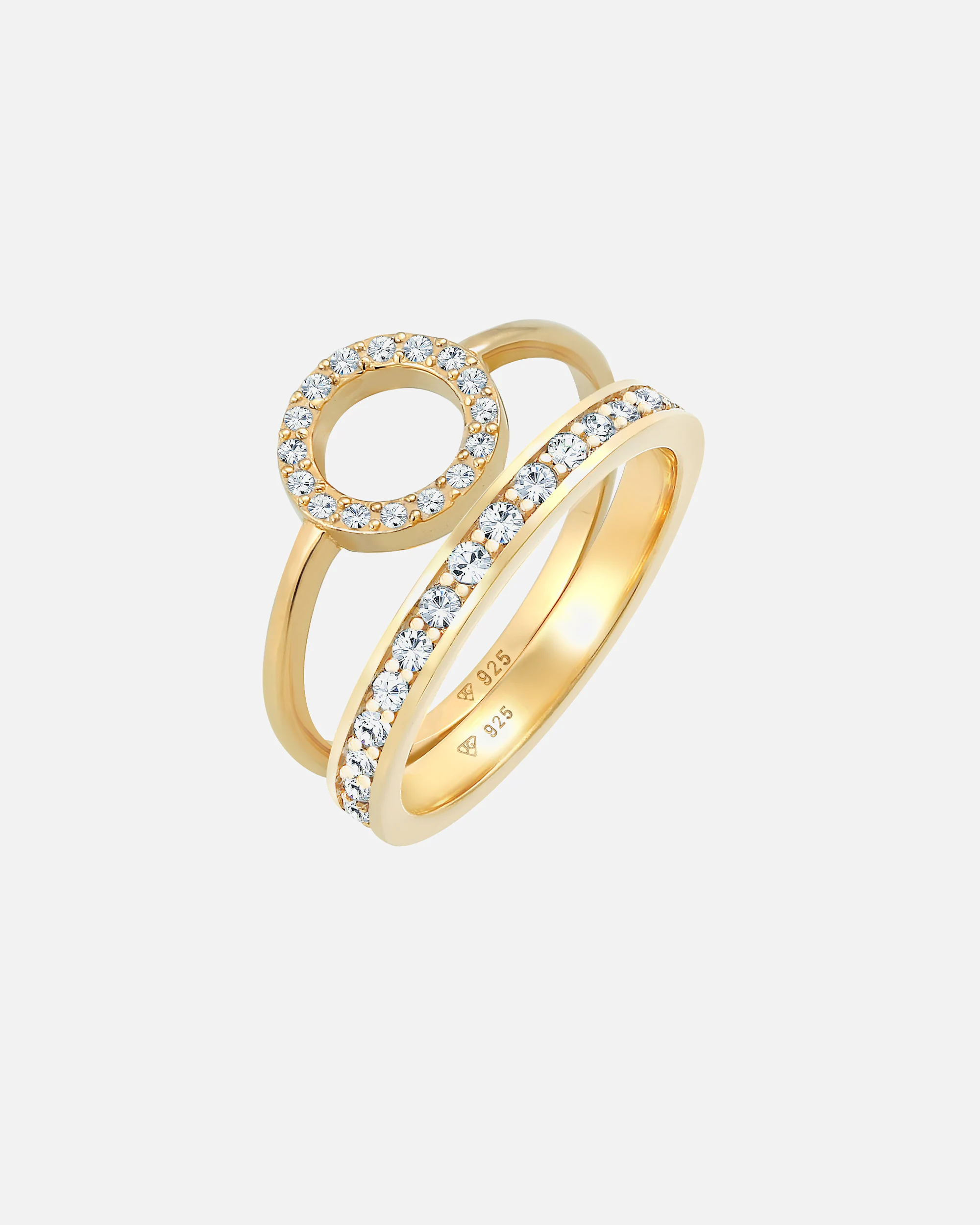 Anello Elli PREMIUM da donna, modello Timeless Geo Circle Memory Duo, in argento sterling 925 con cristalli.
