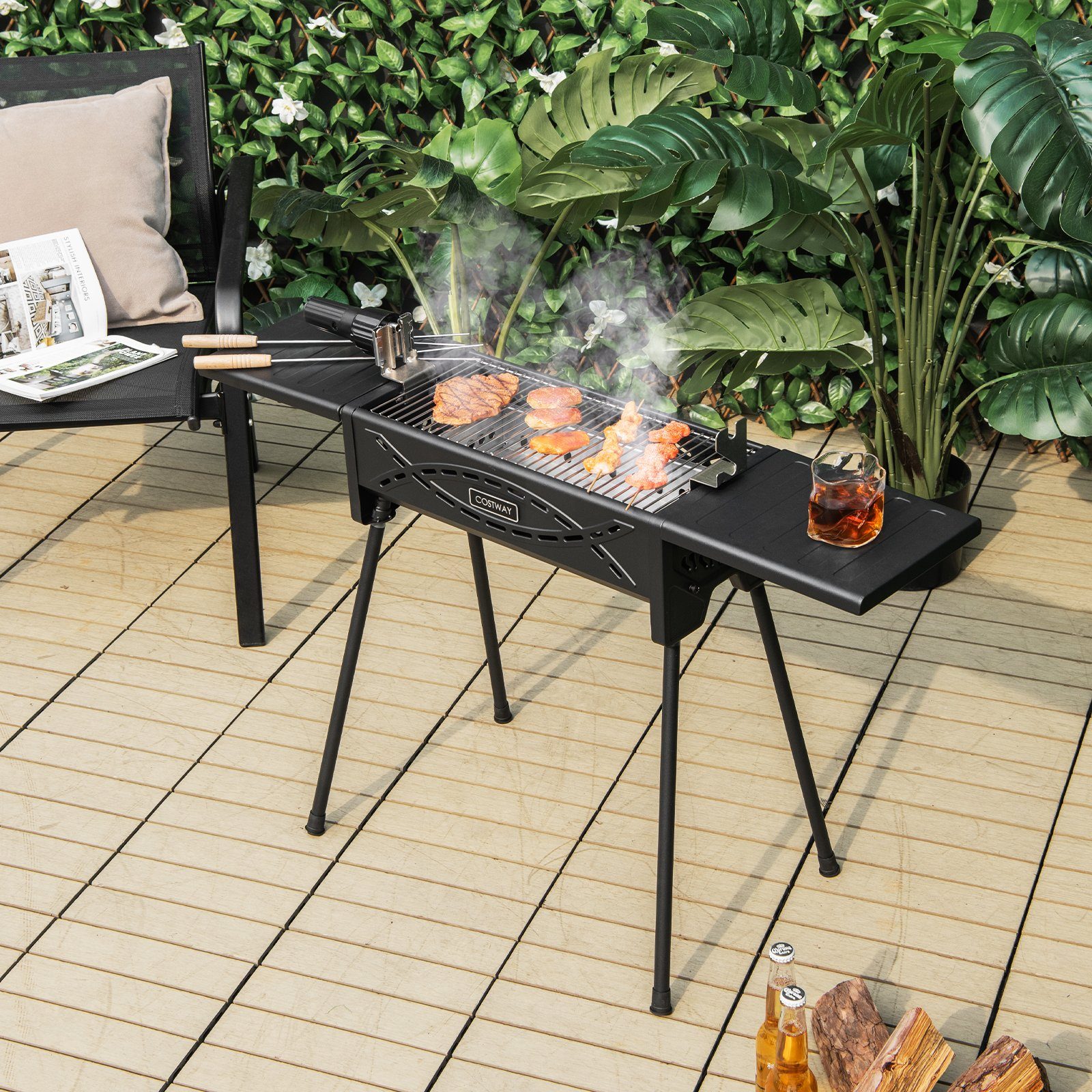 COSTWAY Holzkohlegrill Campinggrill, mit abnehmbaren Beine