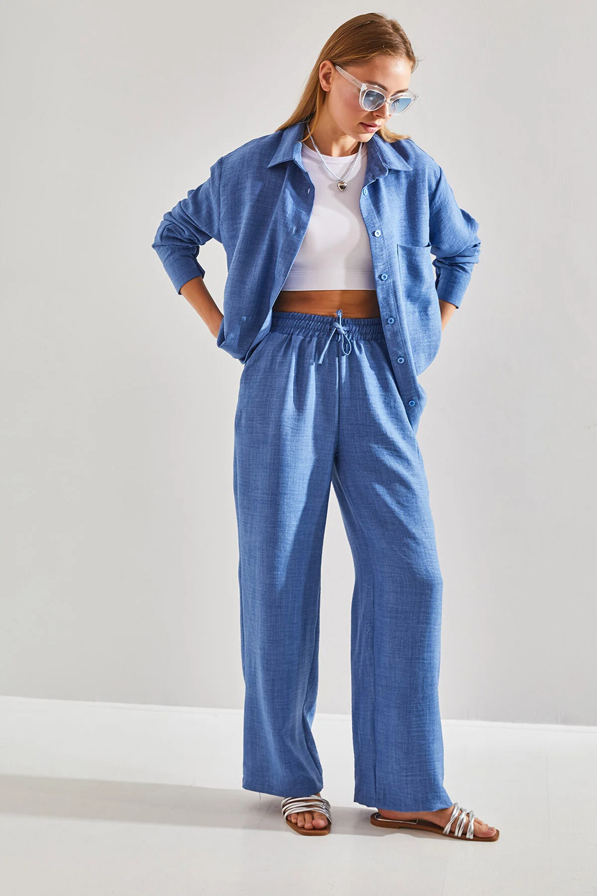 Bianco Lucci  Damen-Set aus Hose und Oberteil mit elastischem Bund