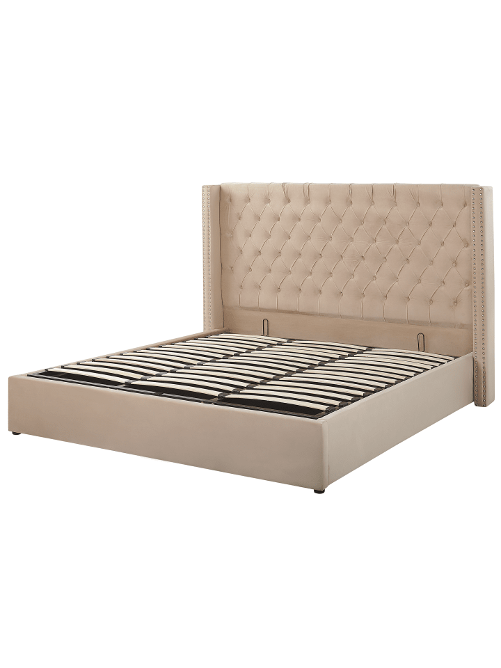 Beliani Doppelbett LUBBON in Beige/Silber - (W) 210 x (H) 144 x (L) 217 cm günstig kaufen onesize
