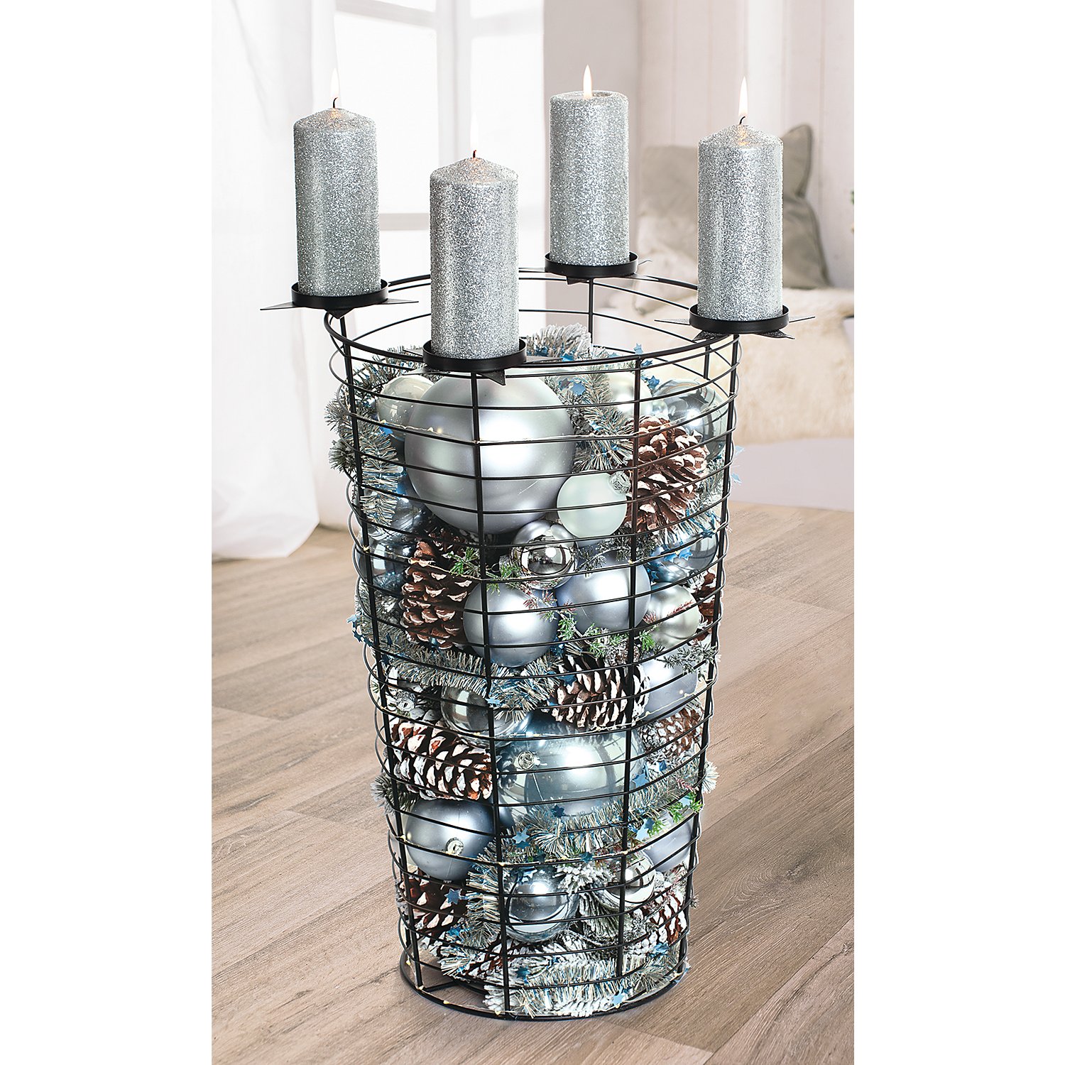 Metallkorb mit Kerzenhaltern, 60 cm