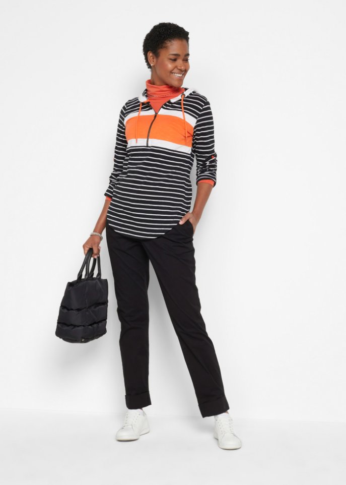 Stretch-Chino mit Bequembund und gekrempeltem Saum