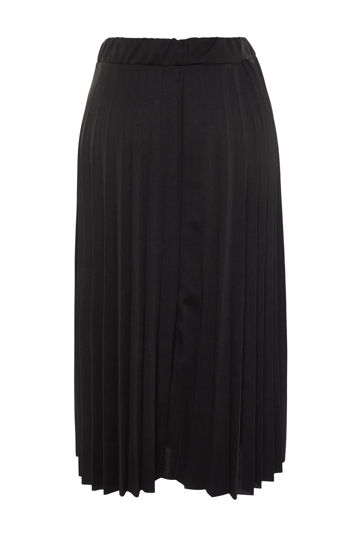 Trendyol Collection  Schwarzer ausgestellter Midi-Plissee-Rock aus Crêpe-Strick mit hoher Taille TWOSS23ET00048