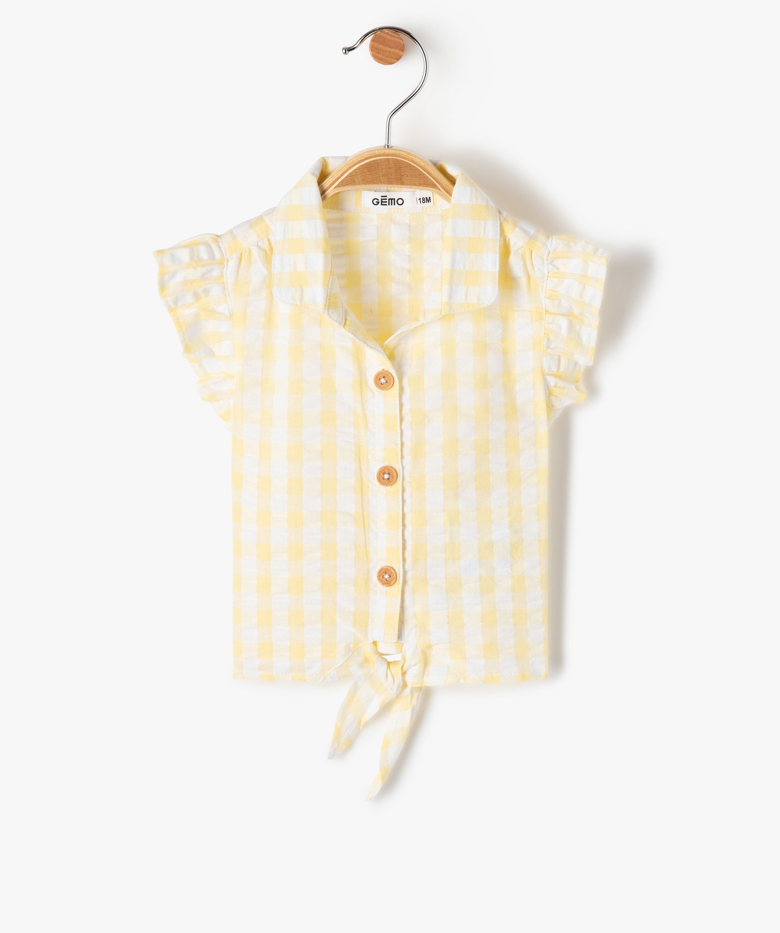 Blouse bébé fille rayée à manches volantées et pattes à nouer
