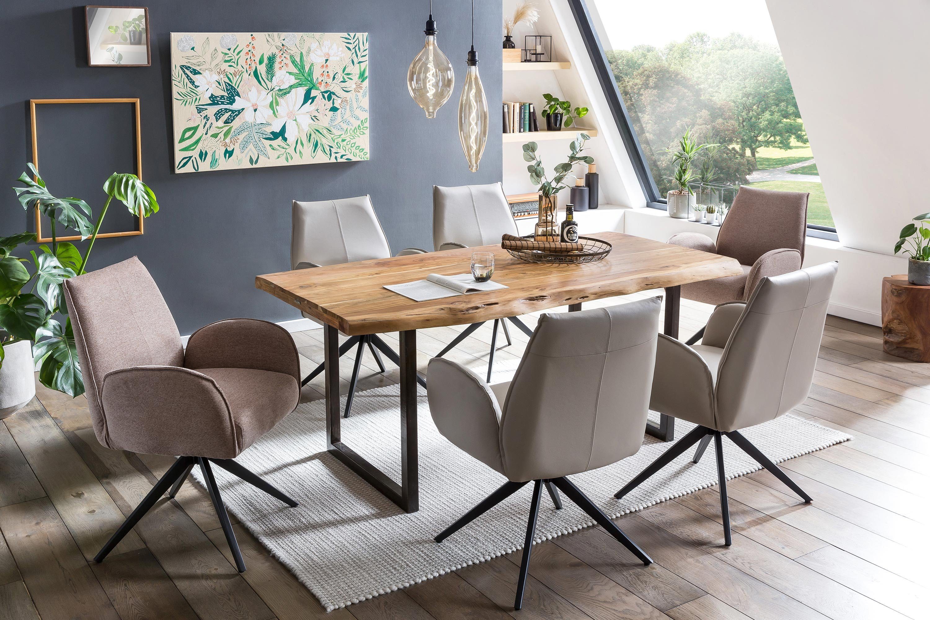 GMD Living Drehstuhl MIMA (2er Set), 2er Set Drehstuhl mit Echtlederbezug