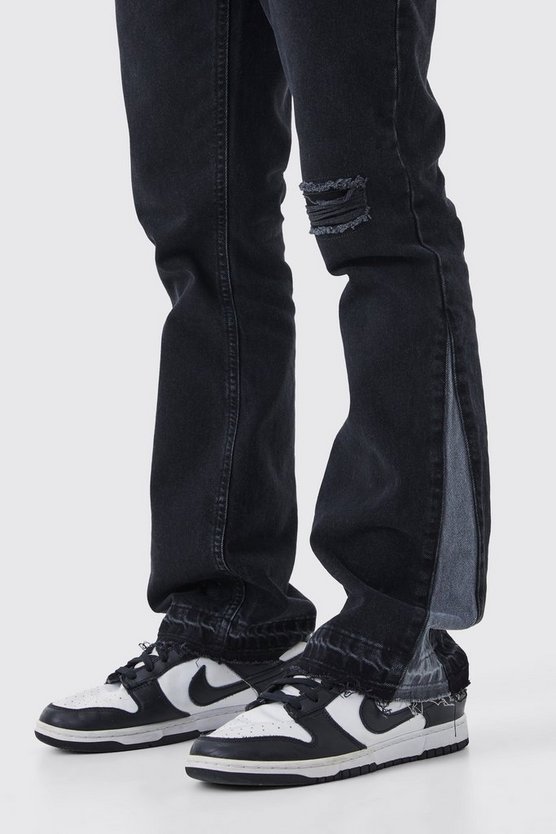 Slim-Fit Schlagjeans mit Kontrast-Detail und Riss