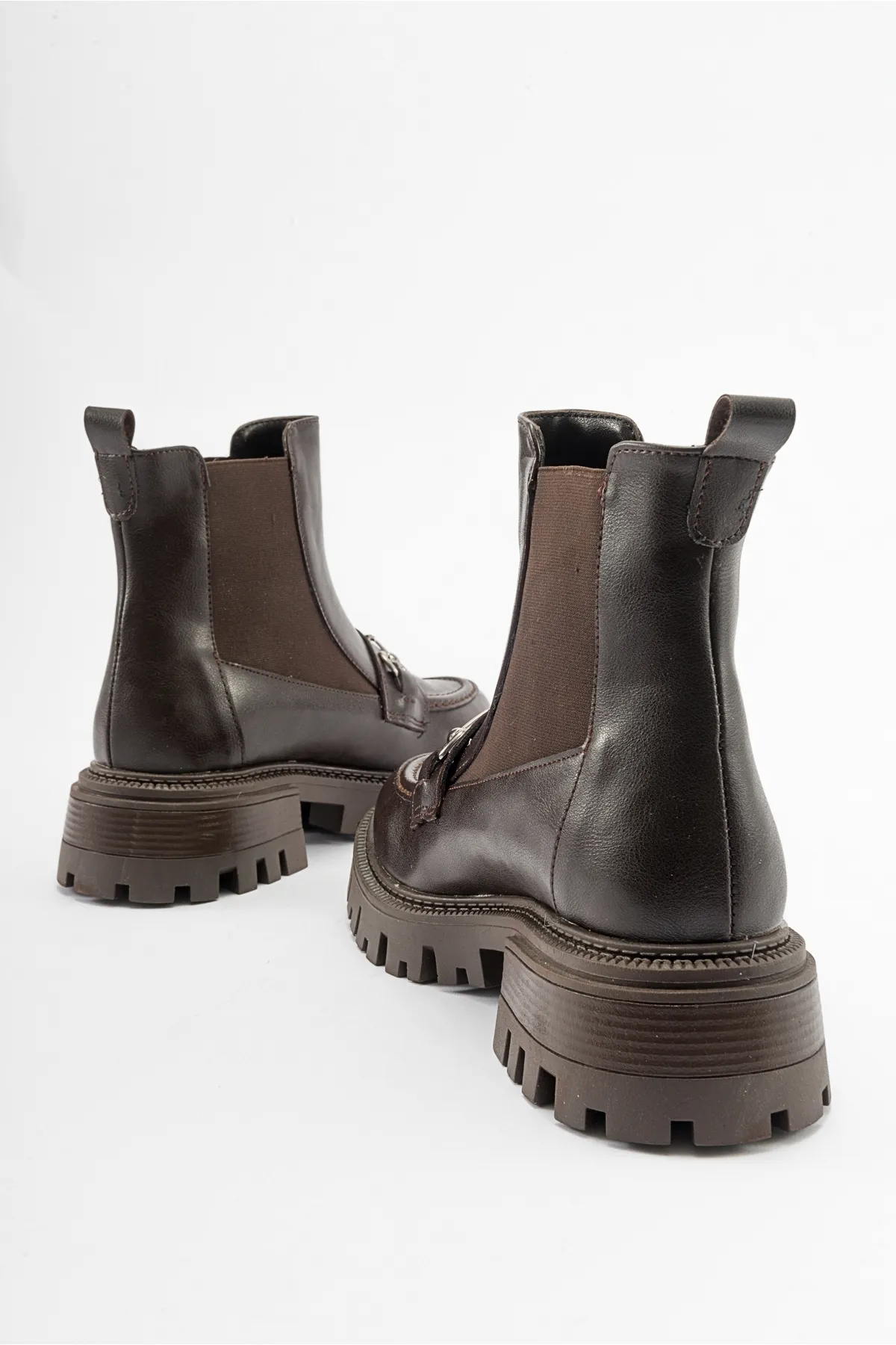 LuviShoes  VESPER Braune Chelsea-Stiefel für Damen mit Schnalle