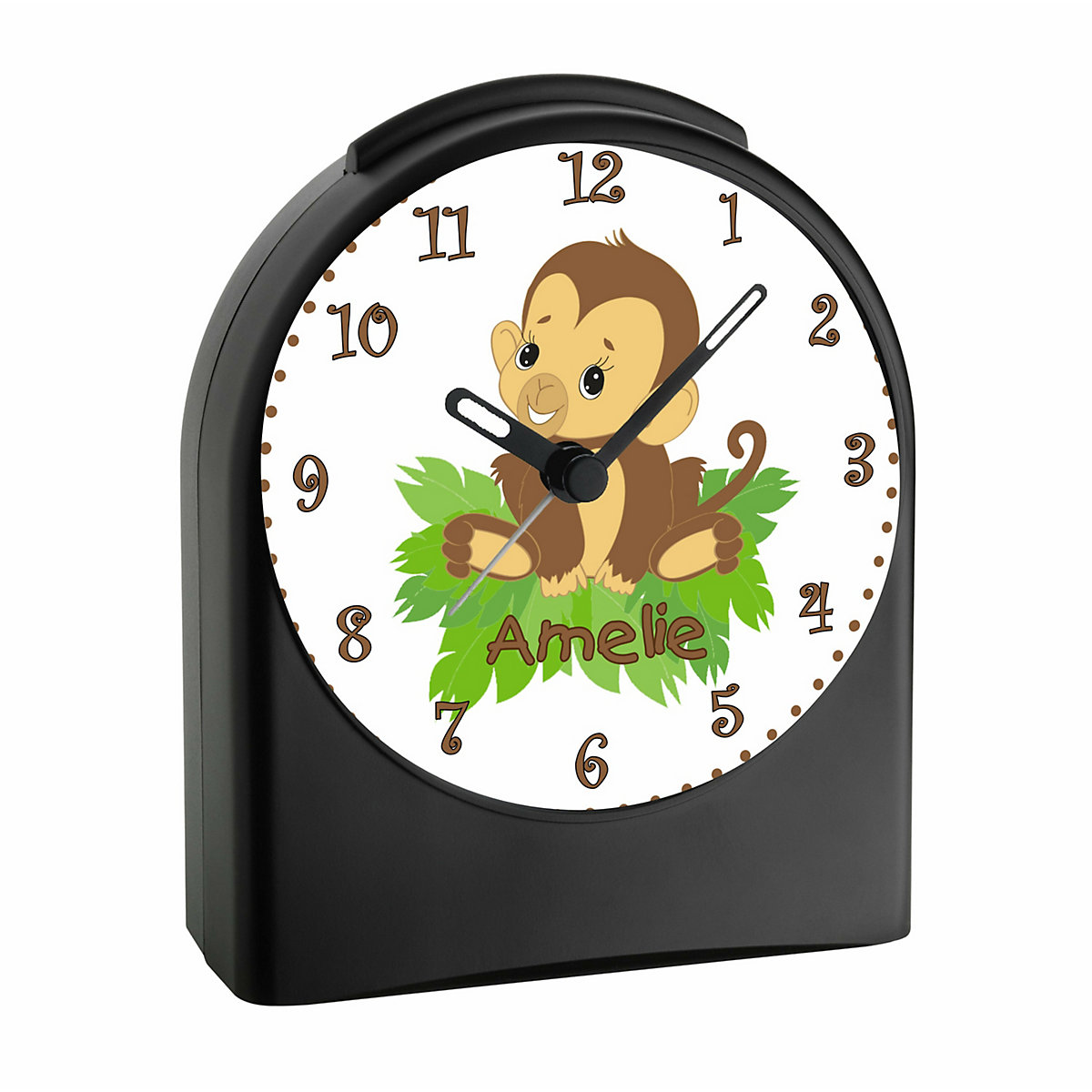 Kinder Funkwecker personalisiert mit Namen Affenbaby Atom-/Funkuhr, 12-Stunden-Anzeigeformat, Schlummerfunktion, Nachtlicht, Geräuschlos/Ohne Ticken