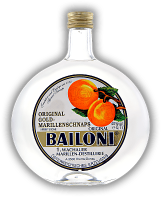 Bailoni Marillenschnaps Bailoni Marillenschnaps Der Wachauer Gold-Marillenschnaps mit dem herrlich vollfruchtigen Marillenaroma. 0,7	 Liter - Vol 40%
