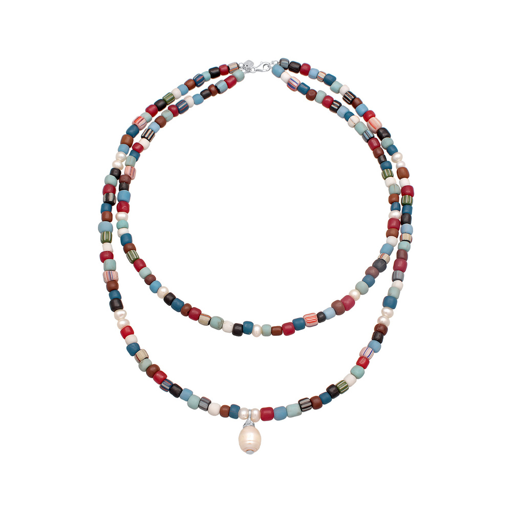 KUZZOI KUZZOI Collier Hommes Couches Perles de verre multicolores avec perles d'eau douc collier