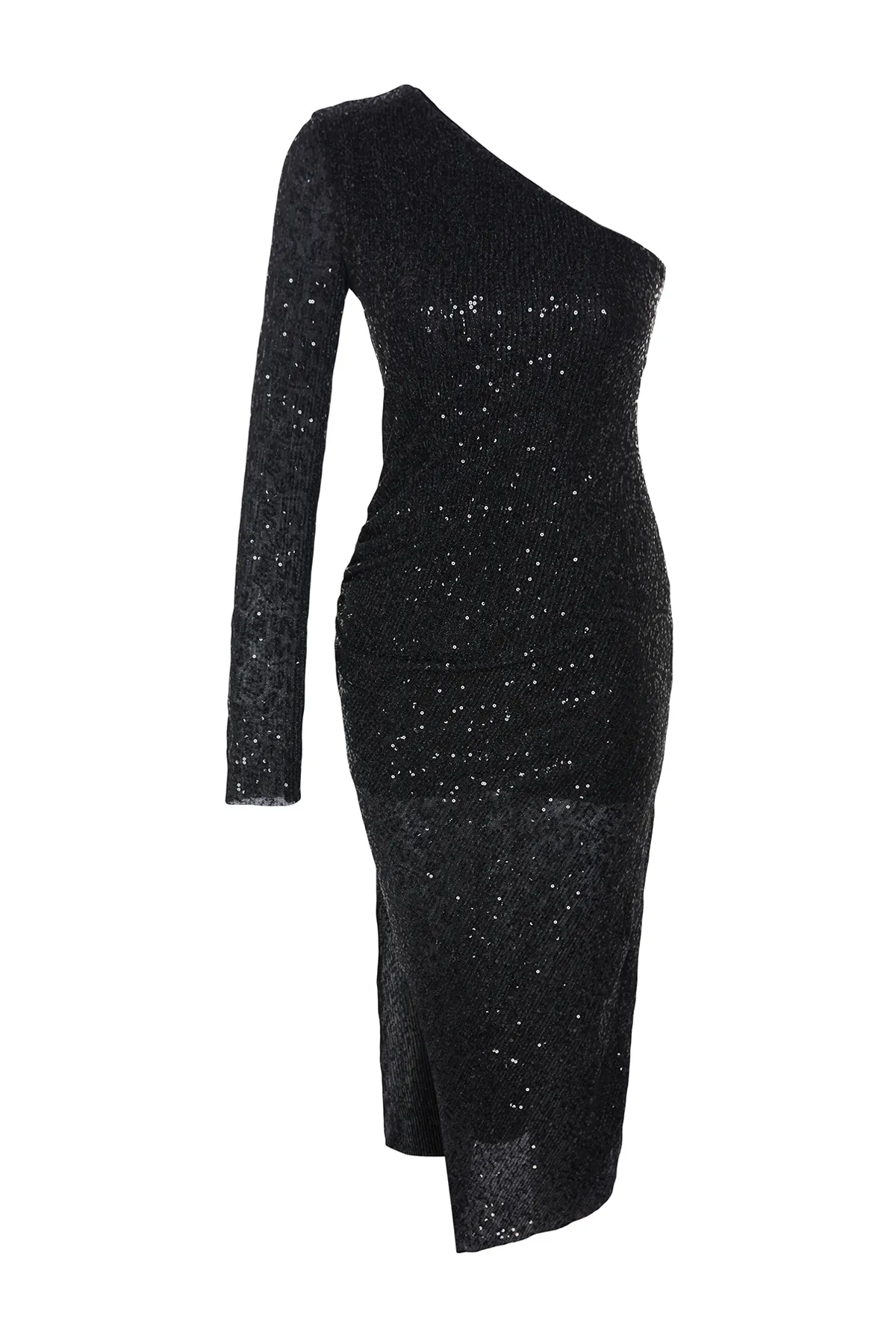 Trendyol Collection  Schwarzes, einärmeliges, elegantes Abendkleid mit Pailletten TPRAW24EL00288