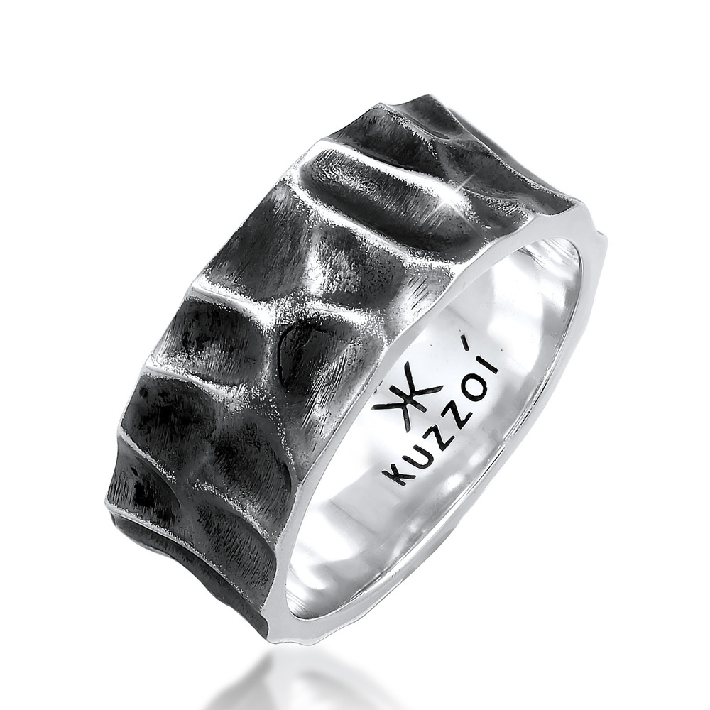 KUZZOI KUZZOI Bague à anneau pour homme martelée d'occasion ayant l'air solide en argent Bague