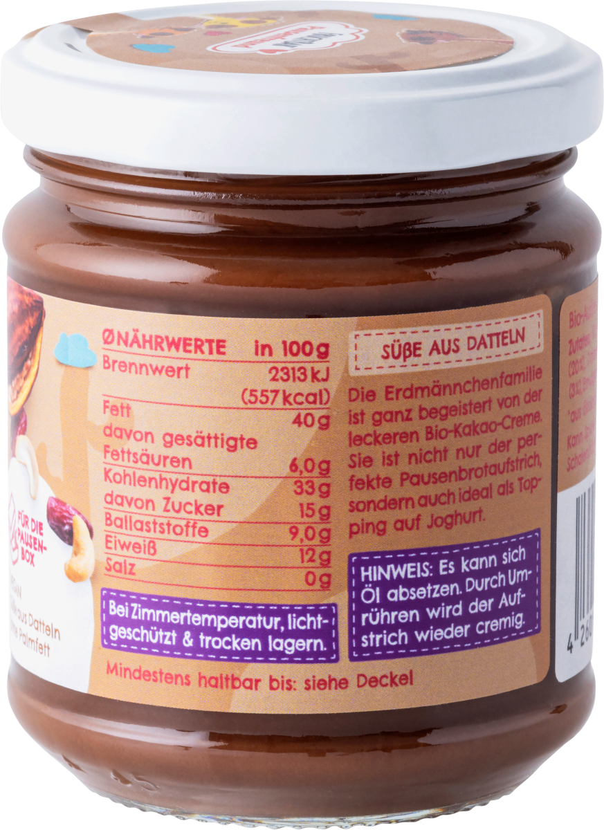 Brotaufstrich Kakao-Creme Cashew & Dattel , ab 3 Jahren, 180 g