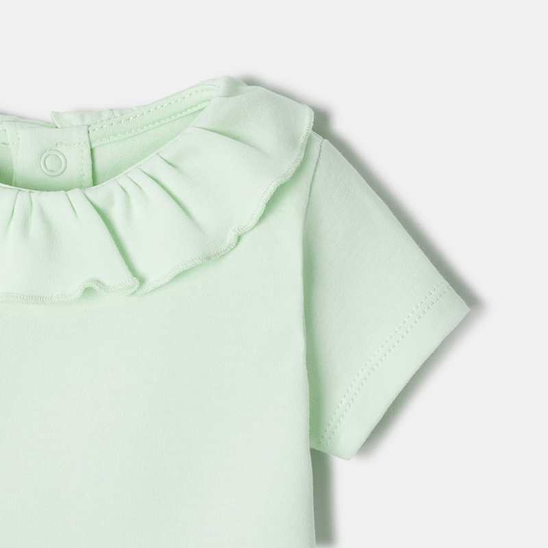 T-shirt à col collerette manches courtes en coton bio bleu naissance Absorba