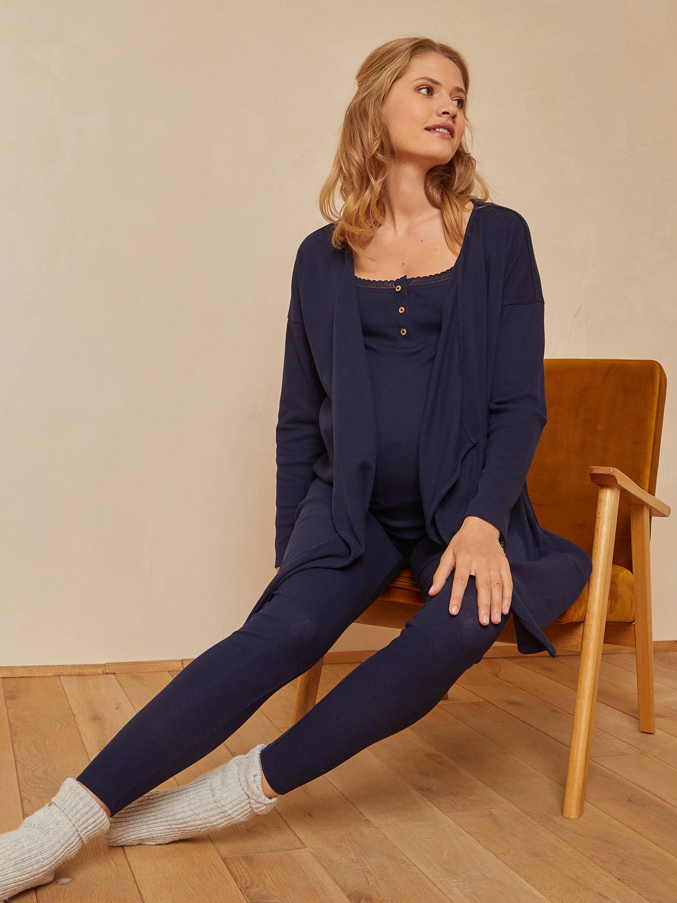 Ensemble 3 pièces homewear grossesse et allaitement bleu