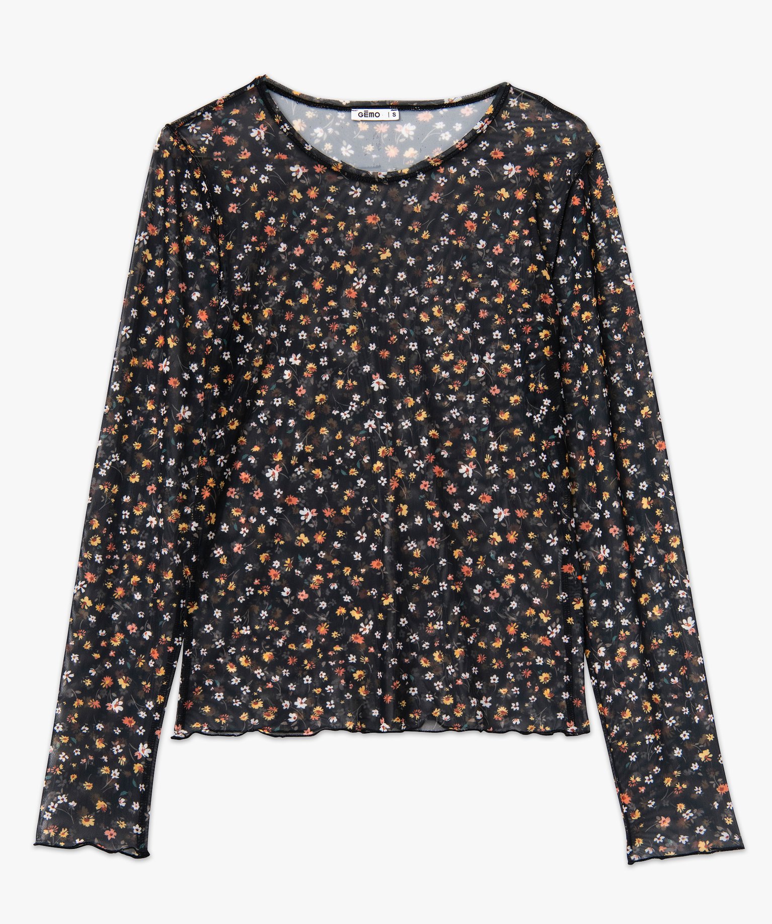 Tee-shirt à manches longues en voile à motifs fleuris femme imprime | GEMO