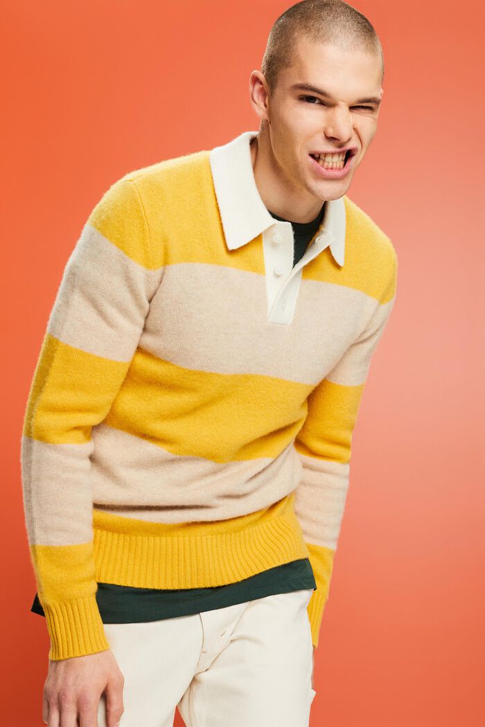 Kaschmirpullover mit Polokragen und Rugby-Streifen