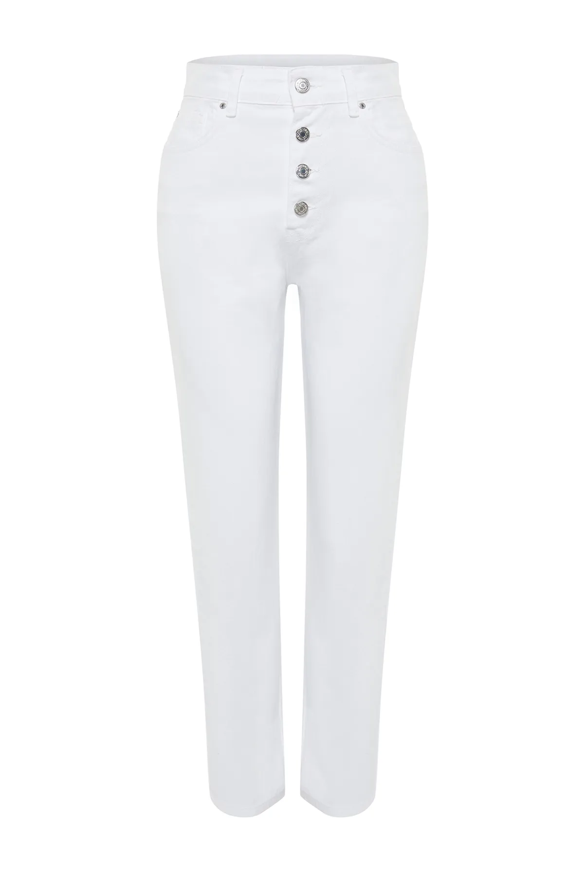 Trendyol Collection  Weiße Mom-Jeans mit hoher Taille und Knopfleiste vorne TWOSS24JE00138