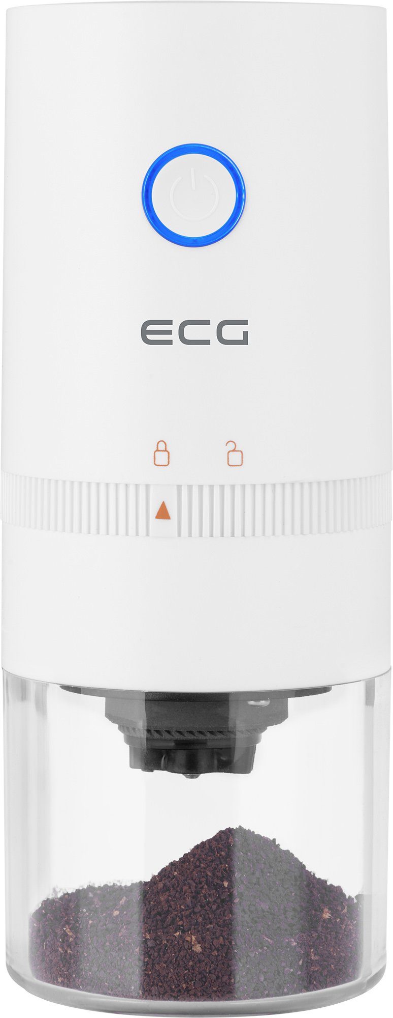 ECG Kaffeemühle KM 150 Minimo white, 120 W, Konische keramische Mahlsteine, 30,00 g Bohnenbehälter, Einstellung des Mahlgrades, Sehr niedriger Geräuschpegel der Mühle