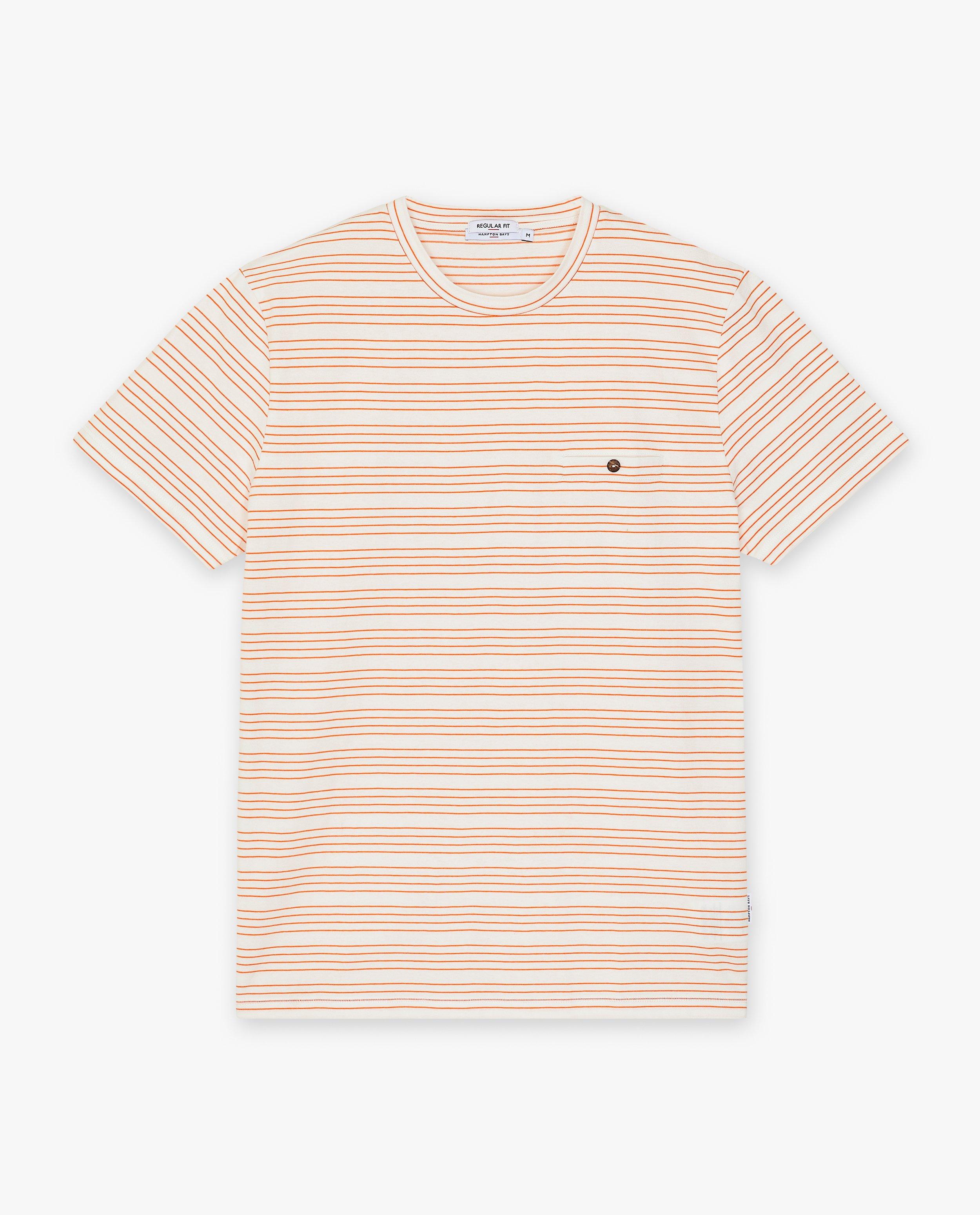 Tricou Hampton Bays cu dungi din bumbac organic, croială regulată, portocaliu
