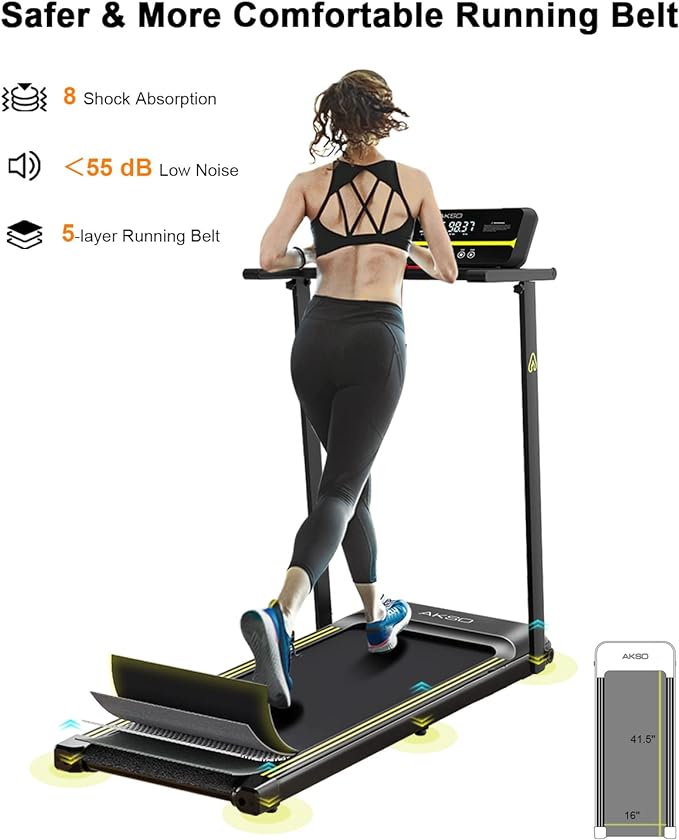 Folding Treadmill Desk Workstation, AKSO Foldable Treadmill 300lb Capacity, Portable Mini Treadmills for Home Office with Smart APP, Adjustable LCD Display, Easy to Fold Compact Treadmill